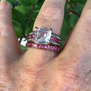 Pink & Clear CZ Stackable Ring Set – Coffee Stainless Steel, Size 8
